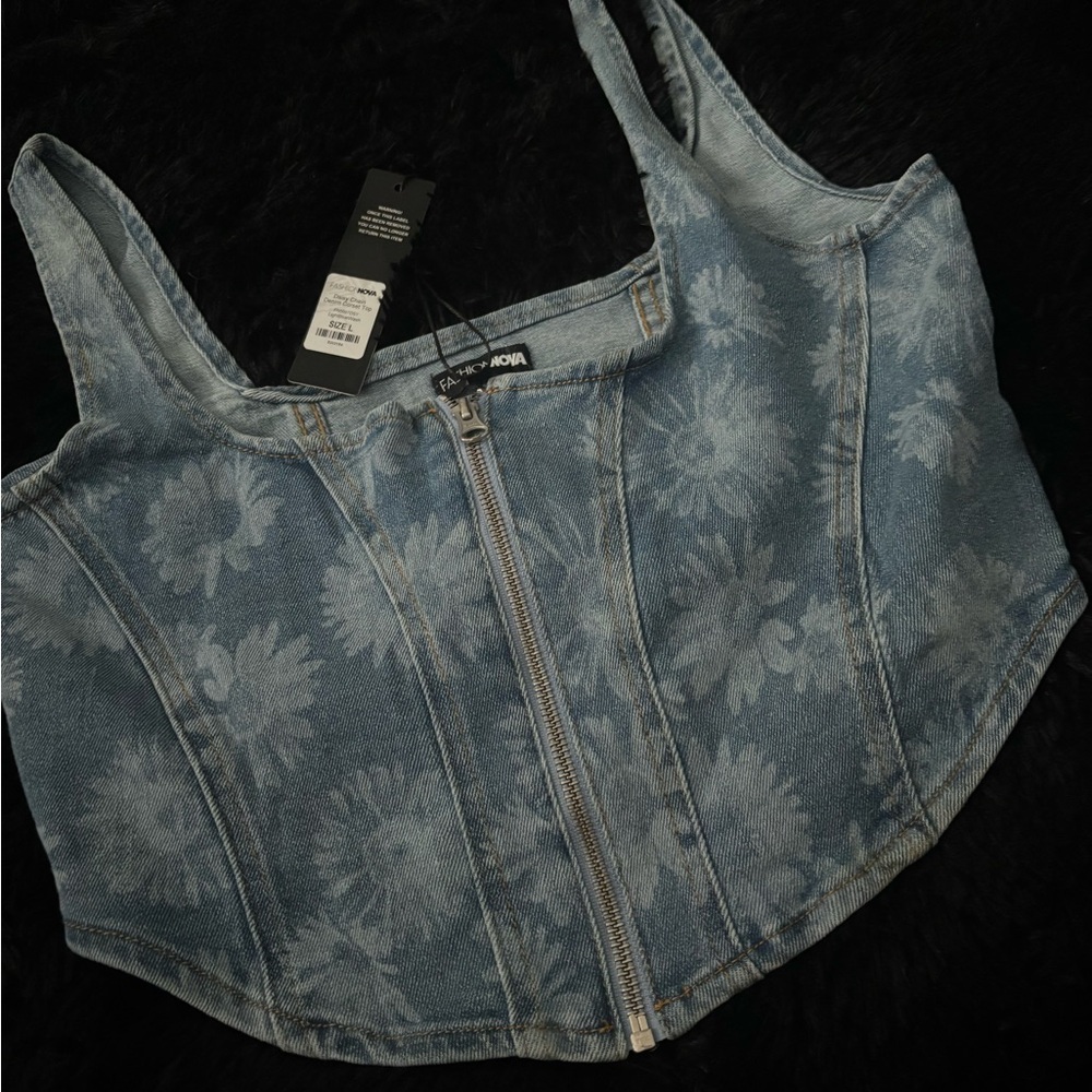 Floral Denim Corset Top